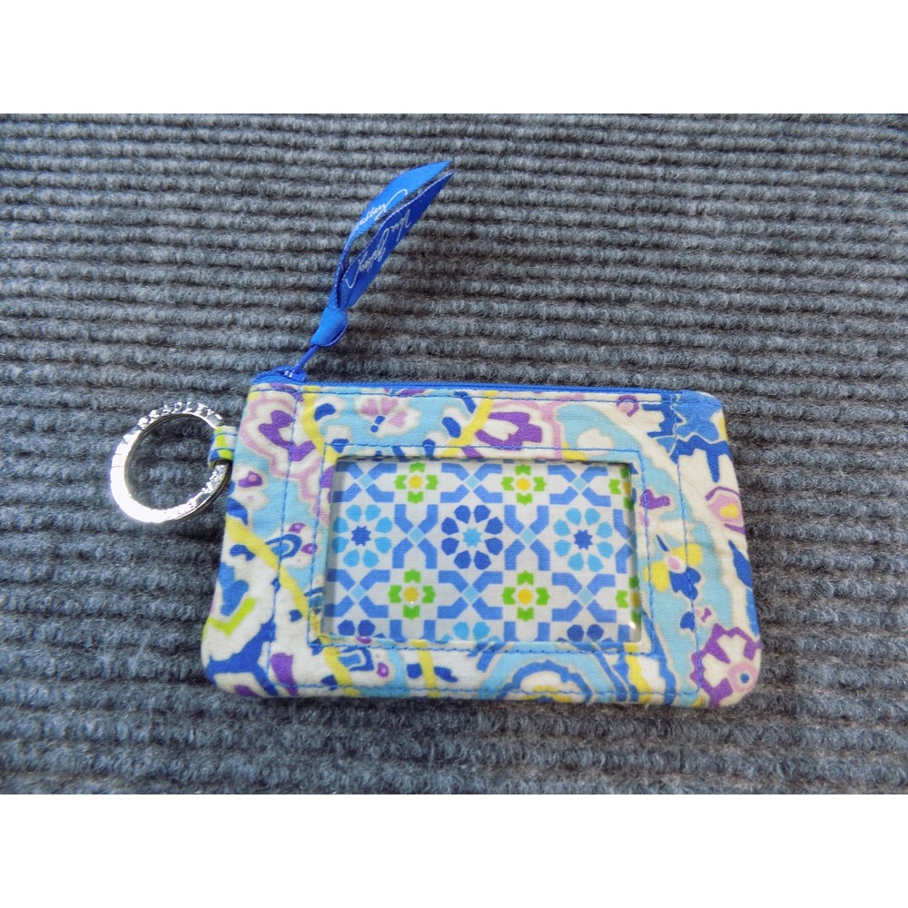 Vera Bradley Zip ID Case Blue Purple Paisley‎ Floral Keyring Wallet ID Window